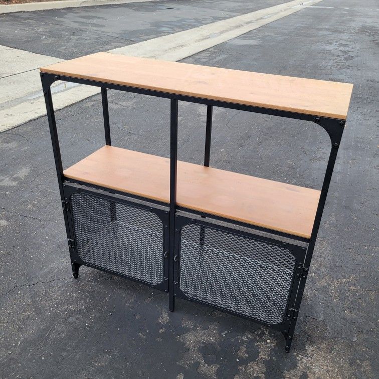 Black Wood Ikea Fjallbo Rustic Steel Wood Shelves Shelf Shelving Buffet Entry Side Board Cabinet Table Unit