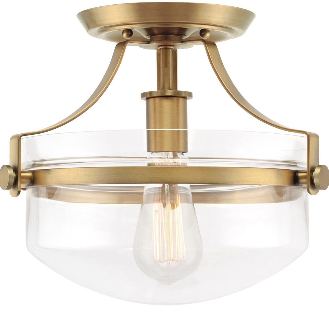 Modern Mid-Century Gold Clear Glass Ceiling Lights Brass Semi Flush Mount