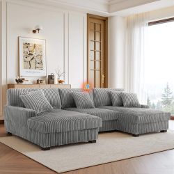Corduroy Double Chaise Sectional Sofa Couch