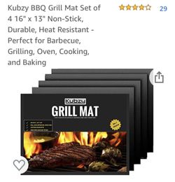 Kubzy BBQ Grill Mat Set of 4 16" x 13" Non-Stick, Durable, Heat Resistant - Perfect for Barbecue, Grilling, Oven, Cooking, and Baking