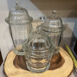 Vintage Indiana Glass Clear Drugstore Mercantile APOTHECARY JAR Domed Lid L,M,S