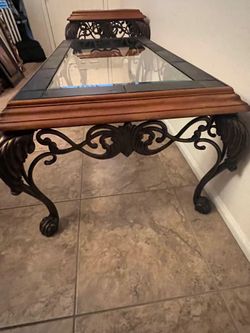 4-Piece ornate metal and wood table set