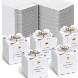 Affrolling 100 Pcs Wedding Favor Boxes With Thanks Card Square Flower Candy Boxe
