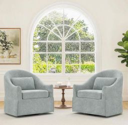 Set Of 2 Masa 30 in. Green Chenille Fabric Upholstered Swivel Accent Chair Skirted Silhouette Paired Cushions