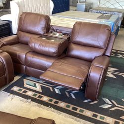  New Sofas 3 Pc  Leather Gel Brown Color, Friel Deliver