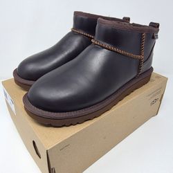 UGG Men's US 8  EU 41 Ironwood Classic Boots Ultra Mini Leather Shearling Wool Dark Brown