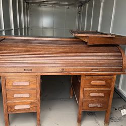 Antique Solid Oak Rolling Desk 