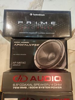 New 6.5 apocalypse 300 rms Arnold  190 Rockford Fosgate Components 90 dd 75 rms coaxial 50 dd mid vo mx206 150 rms 90