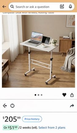 Adjustable Standing Desk with Wheels - White Portable Computer/Laptop Desk