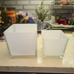 WHITE GLASS PLANT POTS OR DECOR