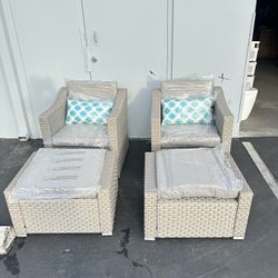 4pc Outdoor Patio Wicker Chair And Ottoman Set 