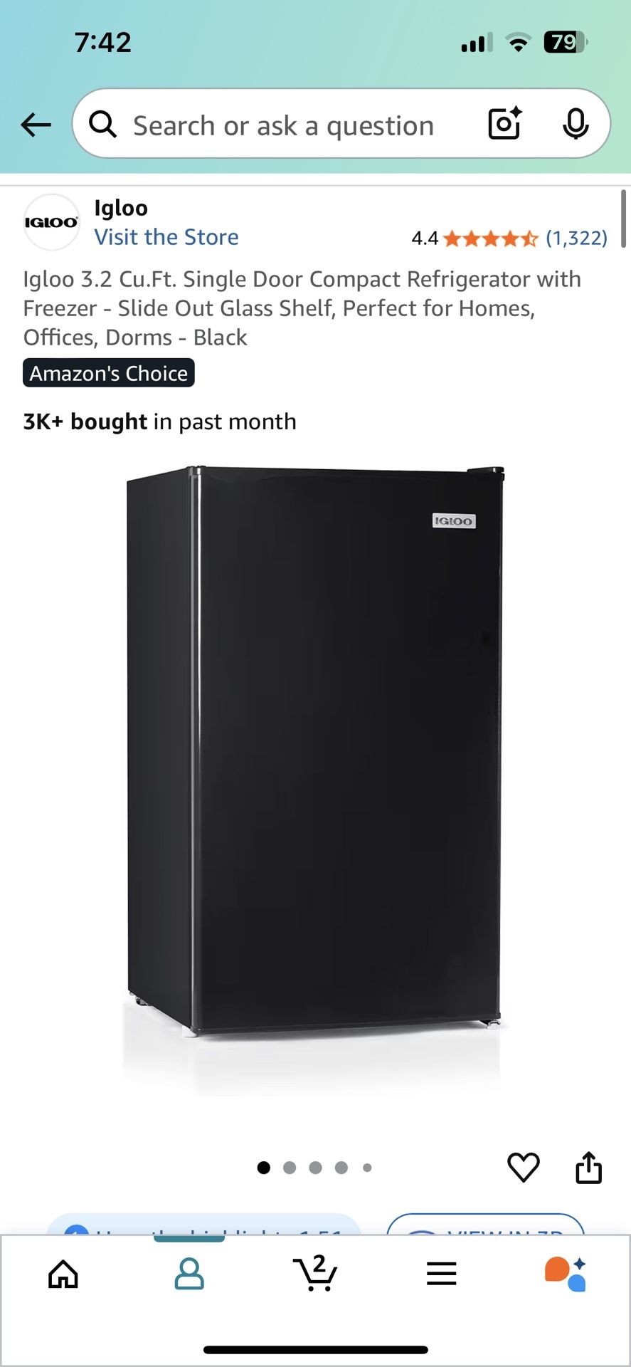 Igloo 3.2 Cu.Ft. Single Door Compact Refrigerator with Freezer