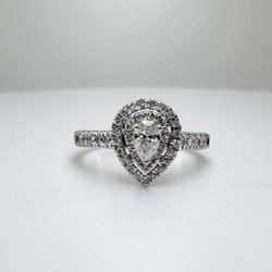 Ladies 1/2TCW (1/4ct Center) Pear Diamond Halo Engagement Ring 14k White Gold Size 5.5 11051384