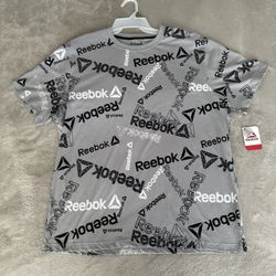 Reebok Men’s All Over Logo Grey Graphic Short Sleeve T-Shirt Size XL New