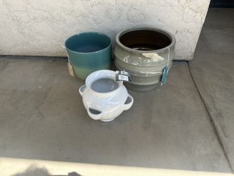 3 NeW Glazed Ceramic Pots Planters 