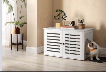 Cat Litter Box Enclosure, Litter Box Furniture Hidden with Removable Divider, 2 Shutter Doors, Indoor Cat House, End Table, 80 x 53 x 49 cm, Cloud Whi