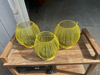 Yellow Metal Wire Lanterns Set of 3