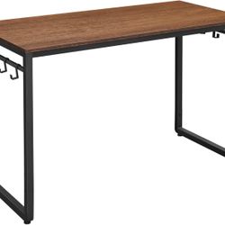Computer Desk, Office Desk with 7 Hooks, for Study, 47.2-Inch Walnut