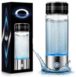 15oz Hydrogen Water Bottle - 2000PPB in 3 Mins for Travel Portable glass infuser. USB-C, leakproof. Durable for gym, office, and daily hydration. Made