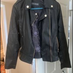 Guess Leather Jacket Black New 