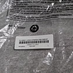 Supreme Classic Logo Striped Ribbed Sweats Heather Grey Large FW14 NWT