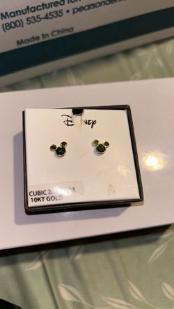 10kt Gold Mickey Mouse Earrings - Green colored Stones. Great gift idea