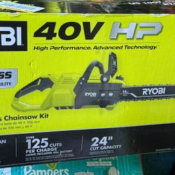 RYOBI 40V HP Brushless 14 in. Battery Chainsaw with 4.0 (1)  Battery and Charger
