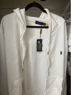 Polo Ralph Lauren Men's White Double Knit Full Zip Hoodie (XL)