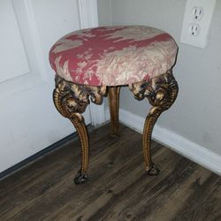 Victorian Cast Iron 3 Legged Upholstered Round Stool 