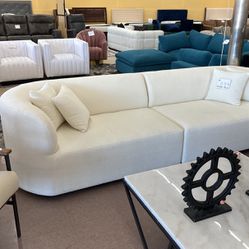 Modern White Boucle Sectional Sofa