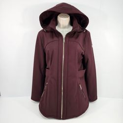 GUESS Burgundy Hooded Softshell Coat Jacket Size L