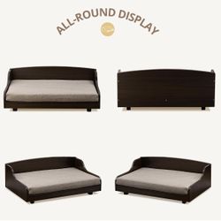 Curipeer Pet Couch Sofa Bed for Cats and Small Dogs, Espresso Wooden Frame with Foam Cushion, Classy Traditional Style Elevated Cat Bed Cat Furniture