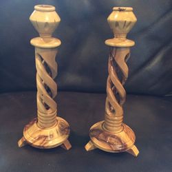 Pair Of Wooden Candle Holders 