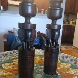 Antique Wooden African Elephant Candlestick Holder