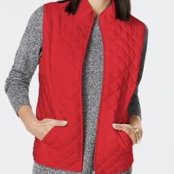 Karen Scott Quilted Puffer Vest Red Size M