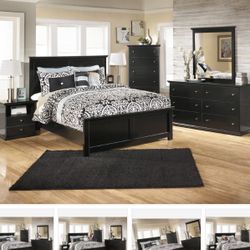 Maribel Black Panel Bedroom Set ( Queen, king, twin, full bedroom set - bed frame- tall dresser, nightstand and chest, mattress options