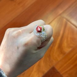 Handmade Beaded Flower Ring size 7.5