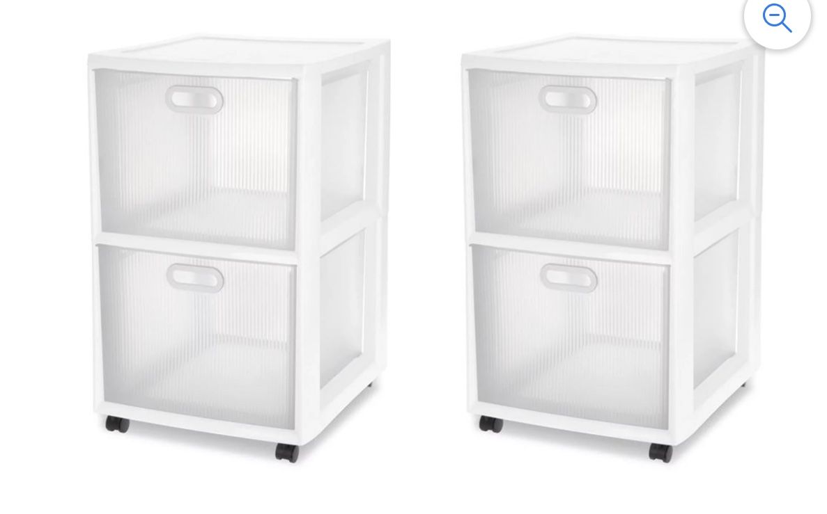 Sterilite Ultra 2 Drawer Plastic Rolling Storage Container Wheeled Cart (2 Pack)