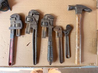 Vintage Antique Wrench & Hammer Lot - Stillson, Coes Monkey Wrench, Collectible