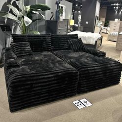 Extra large loveseat chaise lounge Black color Jumbo corduroy sofa with USB and Cup holders