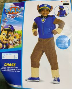 New Paw Patrol Chase size 2T Deluxe Plush Jumpsuit Costume with hat and backpack