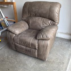 Grey Leather Overstuffed Chair