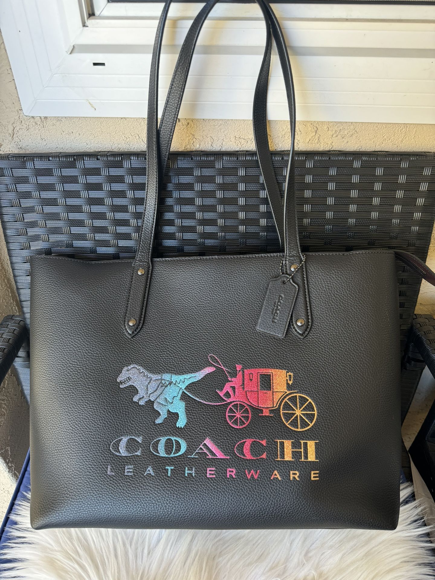 Coach Central Tote With Zip With REXY Dinosaur And Carriage Bag Purse RARE