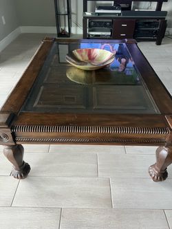 Traditional Wood and Glass Top Coffee Table