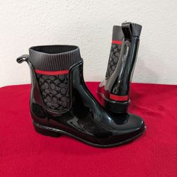 Coach Rivington Signature Knit Black Pull-On Ankle Rain Boot Size 8