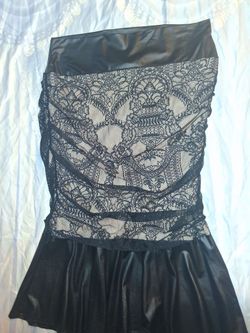 Venus Black Lace & Faux Leather skirt/mini dress XL