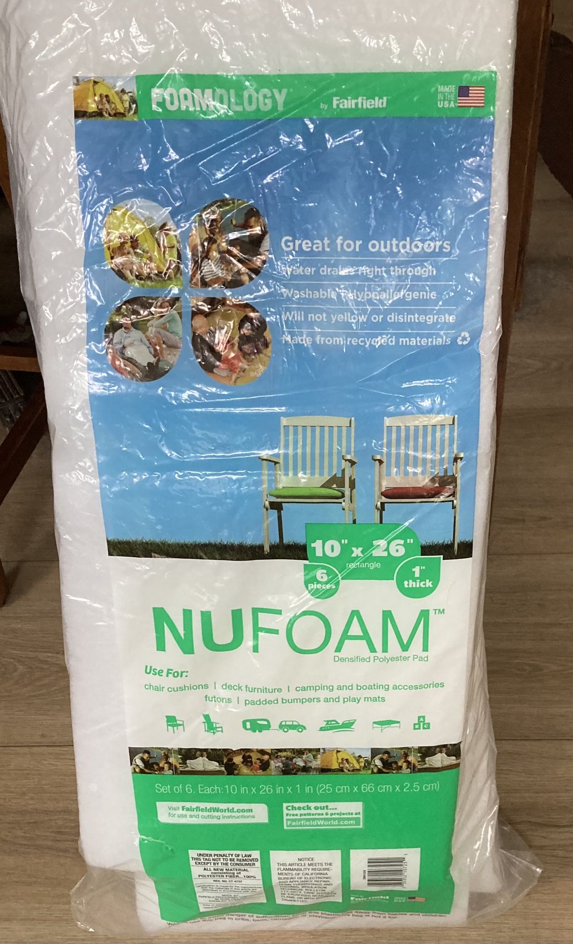 Foam, by NUFOAM, Densified Polyester Pads, 1 inch thick, various sizes