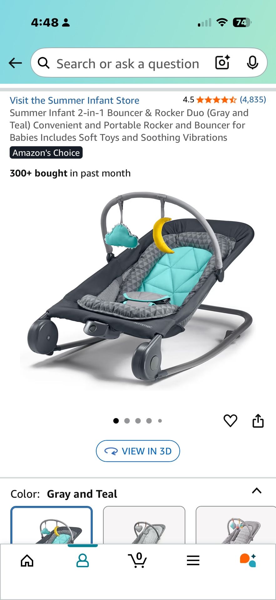 Summer Infant 2-in-1 Bouncer & Rocker Duo (Gray and Teal) Convenient and Portable Rocker and Bouncer