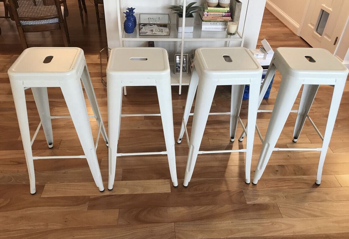 4 White Metal Bar Stools 30” - PENDING