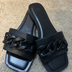 Viv Black Chain Slide Sandals- A New Day